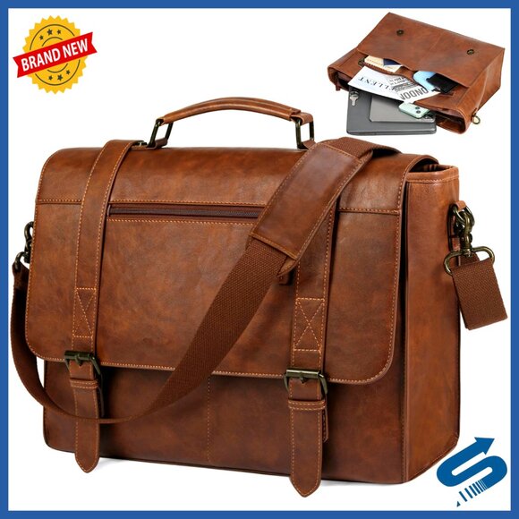 Leather Laptop Messenger Bag Vintage Waterproof Satchel Computer Briefcase